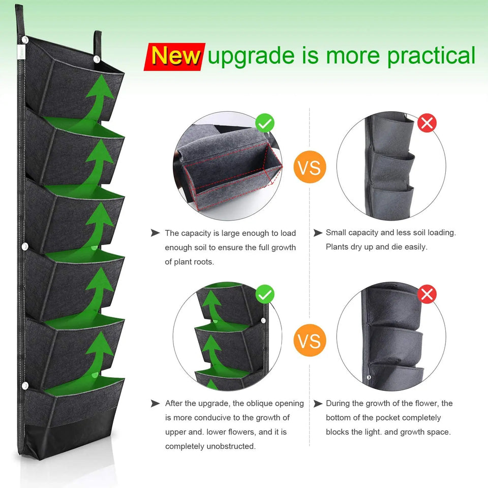 Vertical Wall Garden Planter with 6 Pockets  Growth Design, Large Space, Waterproof, Breathable Use for Hanging herb for Courtyard, Office, Home pattanaustralia