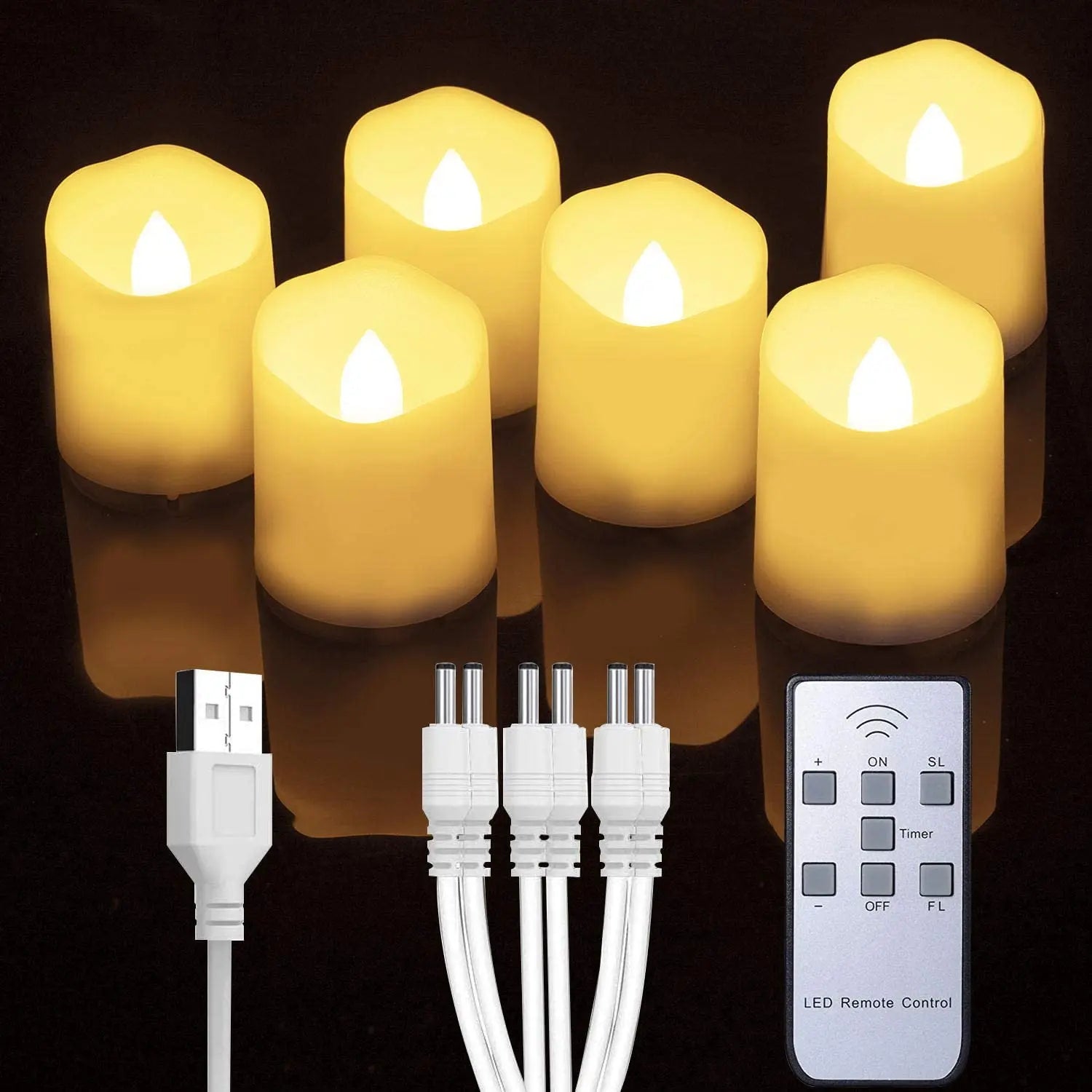 Homemory Rechargeable Flameless Candles with Remote, Battery, Timer, 6 PCS Electric Fake Candle in Warm White (USB Cable Included) pattanaustralia