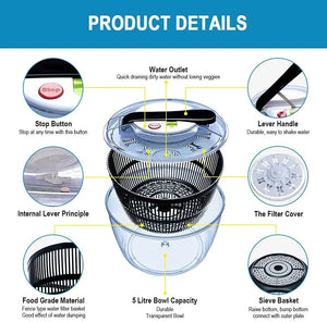 Salad Spinner Large Multifunctional 4.5 Quart Design BPA Free, Manual, Crank Handle & Locking Fruits and Vegetables Dryer Pattan Australia