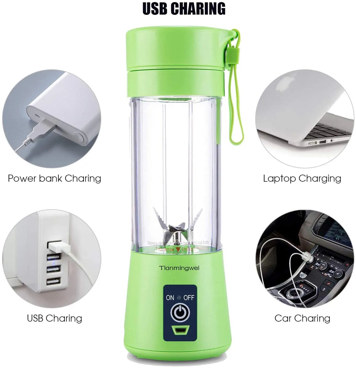 Portable blender Personal 6 Blades Juicer Cup Household Fruit Mixer, With Magnetic Secure Switch, USB Charger Cable 380ML(Green) pattanaustralia
