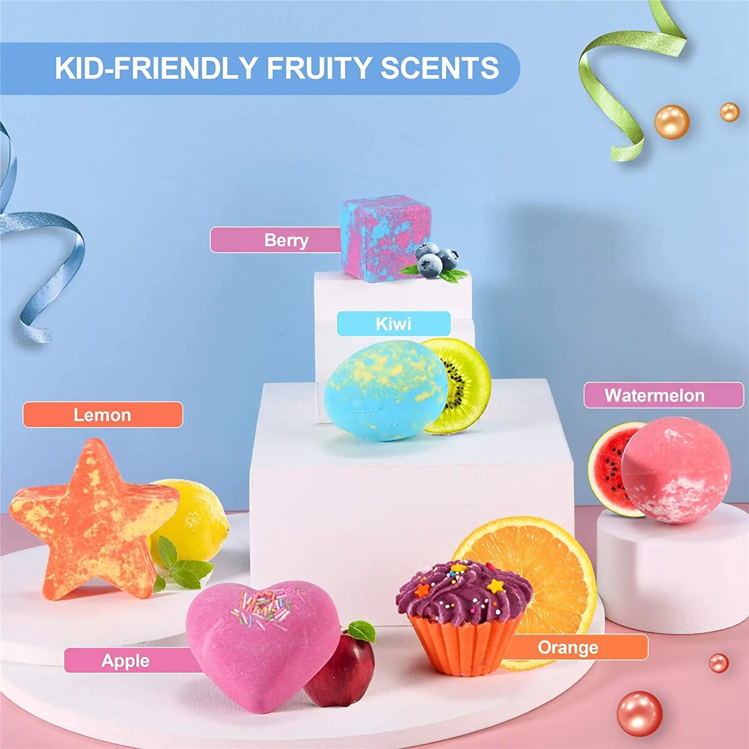 DUAIU Fizzy Bubble Bath 6pcs Bath Bombs for Kids Organic & Natural with Essential Oils Kid-Friendly Fruit Fragrance and a Bathing Mesh Ball pattanaustralia