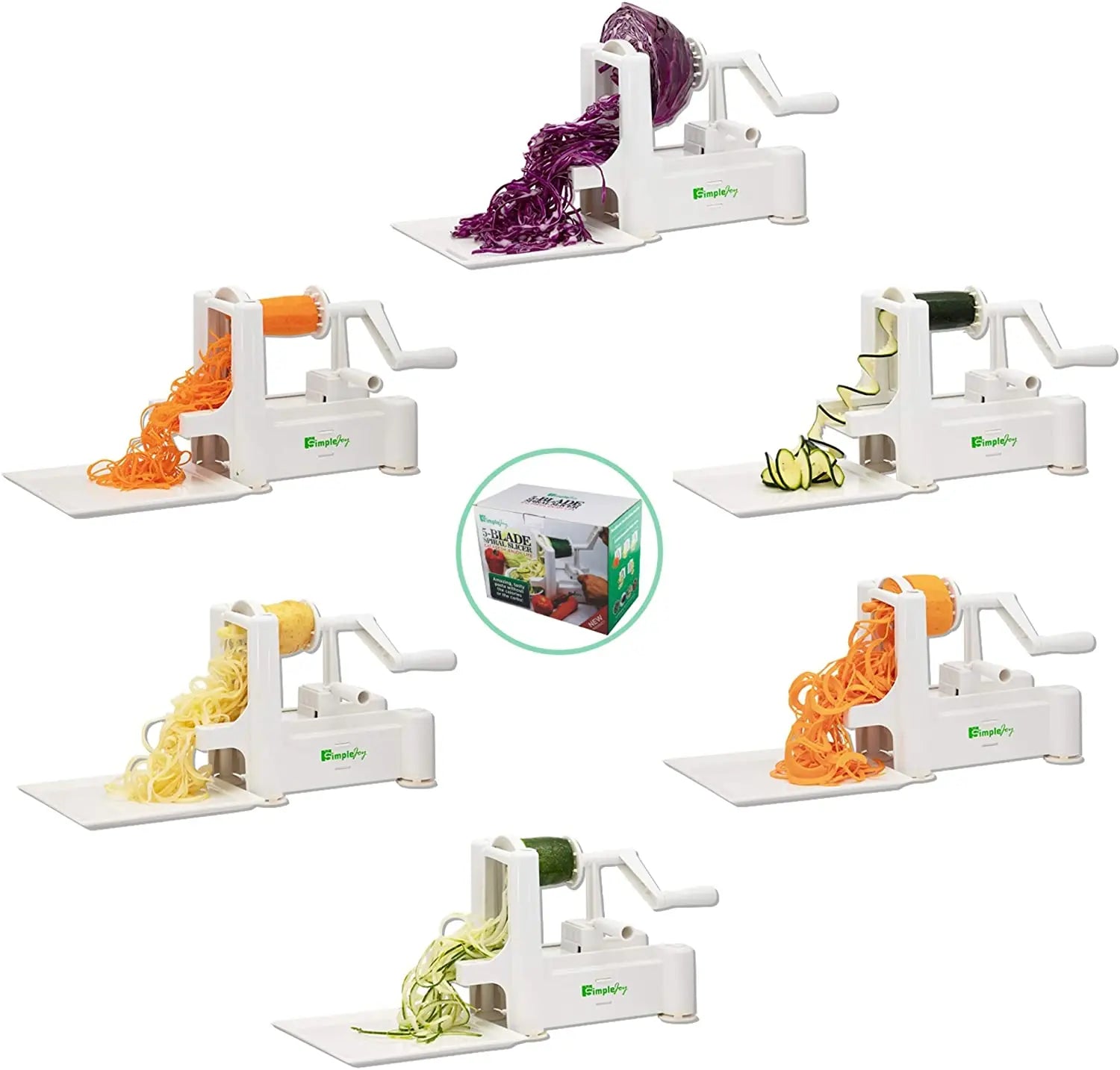 Premium 5 Blade Zucchini and Vegetable Spiral Slicer, Heavy Duty Suction Base with Cleaning Brush, Blade Storage Pattan Australia