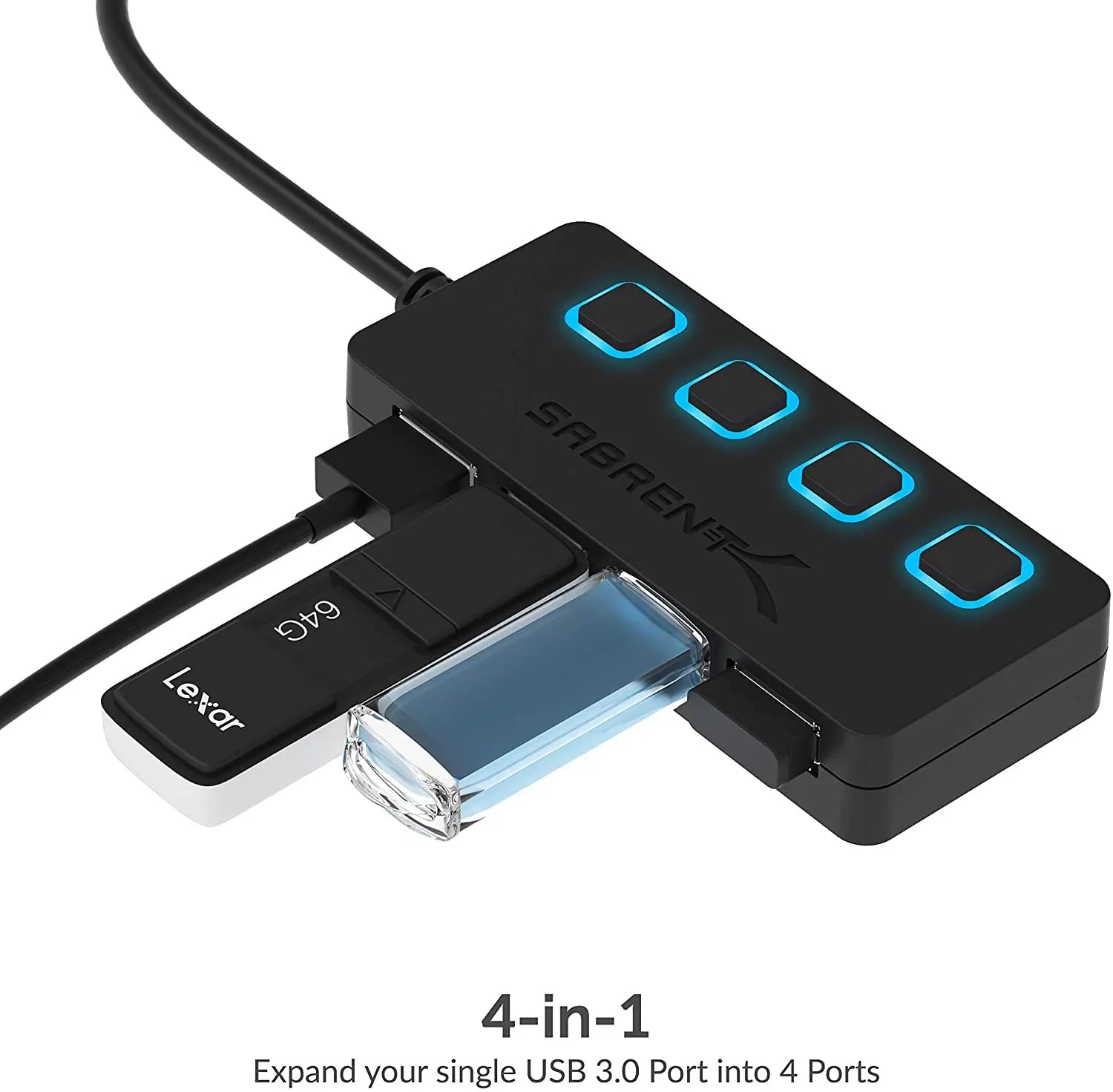 Sabrent 4-Port USB 3.0 Data Hub with Individual LED Power Switches | 2 Ft Cable | Slim & Portable (HB-UM43) pattanaustralia