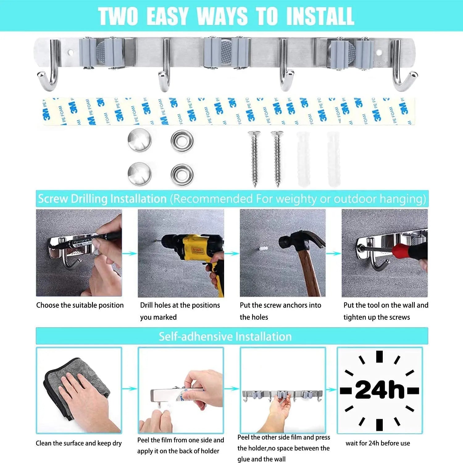 Stainless Steel Broom Organizer Wall Mount, Storage Hook Suitable for Home, Kitchen, Bathroom, Garage Pattan Australia