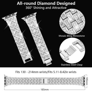 Goton Jewelry Band Compatible with Apple 5,4,3,2,1 Watch Band 40mm, 38mm, Women Luxury Diamond Bling Crystal Stainless Metal Strap Silver pattanaustralia