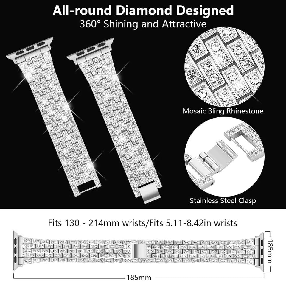 Goton Jewelry Band Compatible with Apple 5,4,3,2,1 Watch Band 40mm, 38mm, Women Luxury Diamond Bling Crystal Stainless Metal Strap Silver pattanaustralia