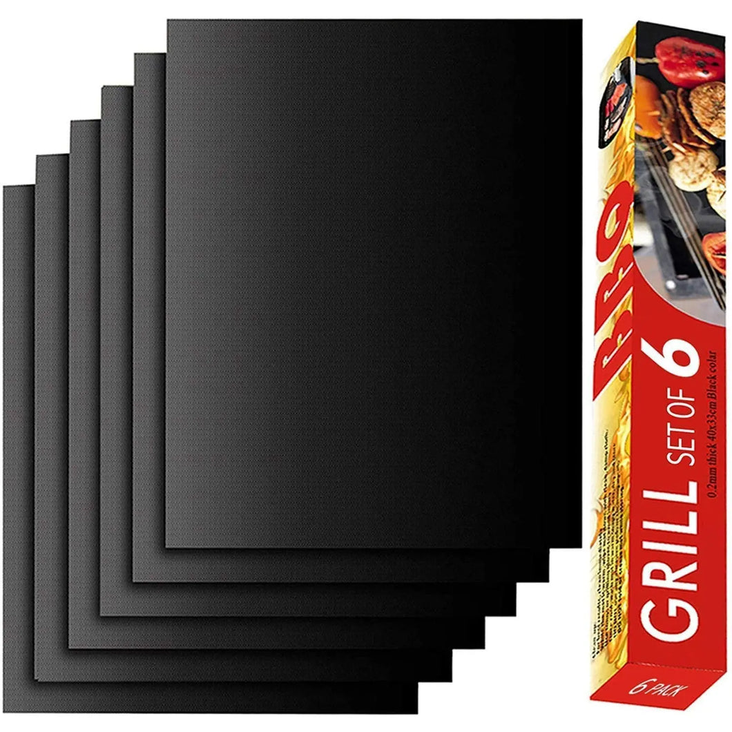 Grill Mat Set of 6-100% Non-Stick BBQ Grill Mats, Heavy Duty, Reusable, and Easy to Clean - Works on Electric Grill Gas Charcoal BBQ