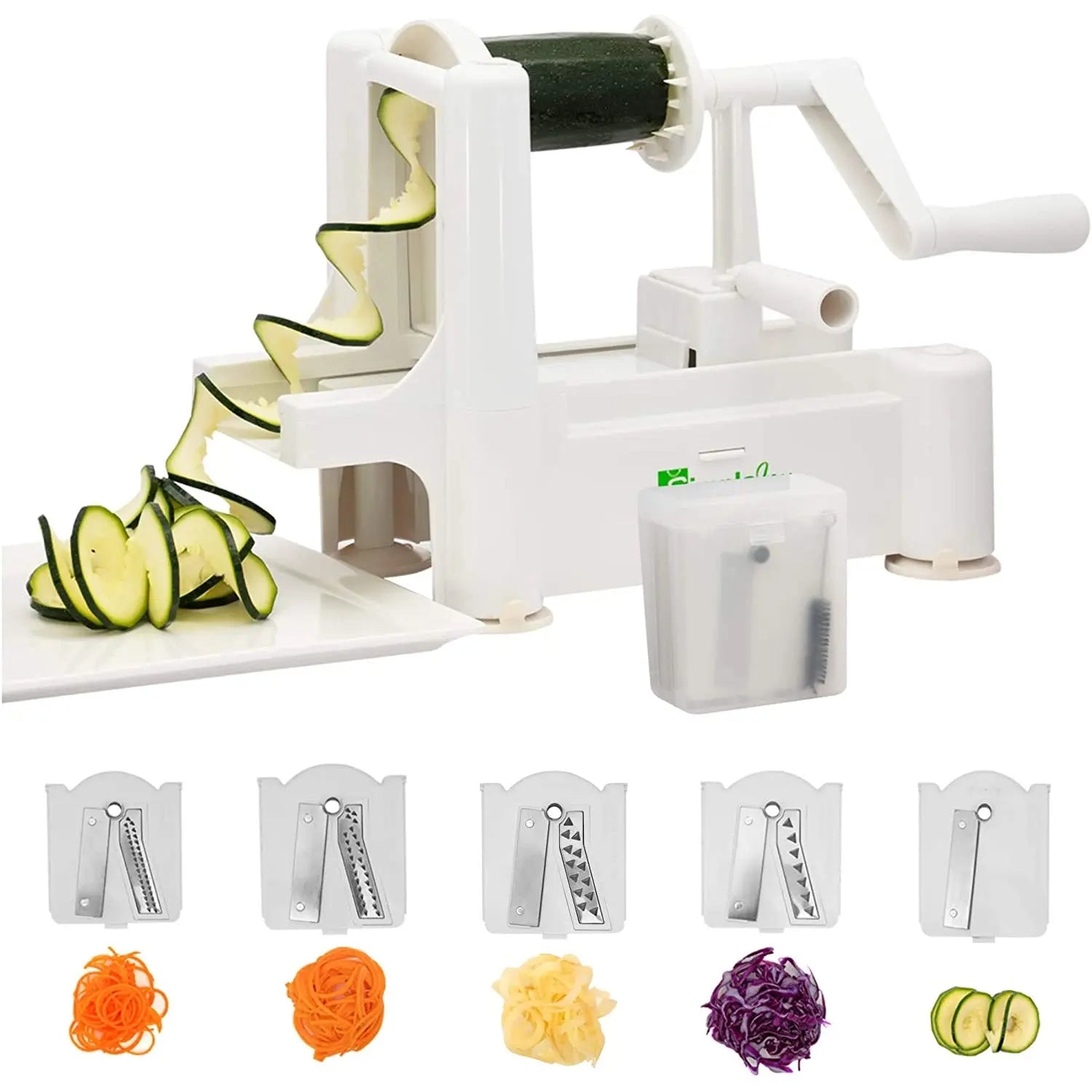 Premium 5 Blade Zucchini and Vegetable Spiral Slicer, Heavy Duty Suction Base with Cleaning Brush, Blade Storage Pattan Australia