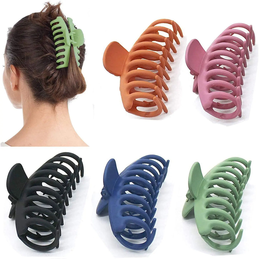 5 Pack Big, Nonslip Hair Claw Clips, Banana Matte Plastic Jaw