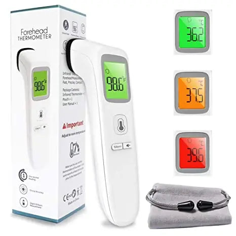 Digital Forehead Themometer Non-Touch for Adults, Children, Baby, Infrared Sensors for Fast Clinically Accurate Readings Less than 1s, Detects Fever and High Temperature, 3 Color LCD Screen, Records 35 Readings in Memory, Silent Mode