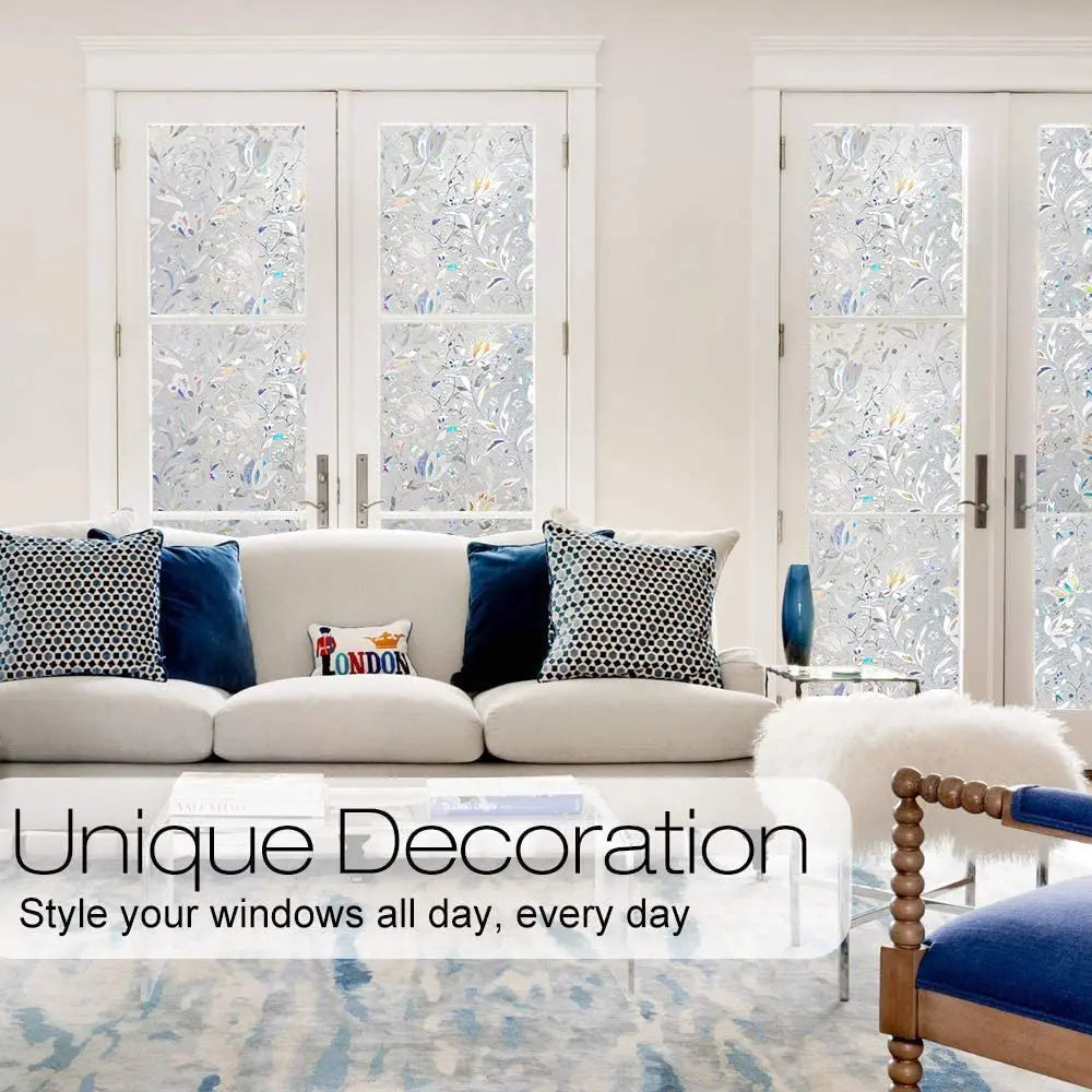 RABBITGOO 3D Decorative Window Films Privacy Static Cling Glass Window Film Non-Adhesive Heat Control Anti UV Flower Patten for Home Kitchen Bedroom pattanaustralia