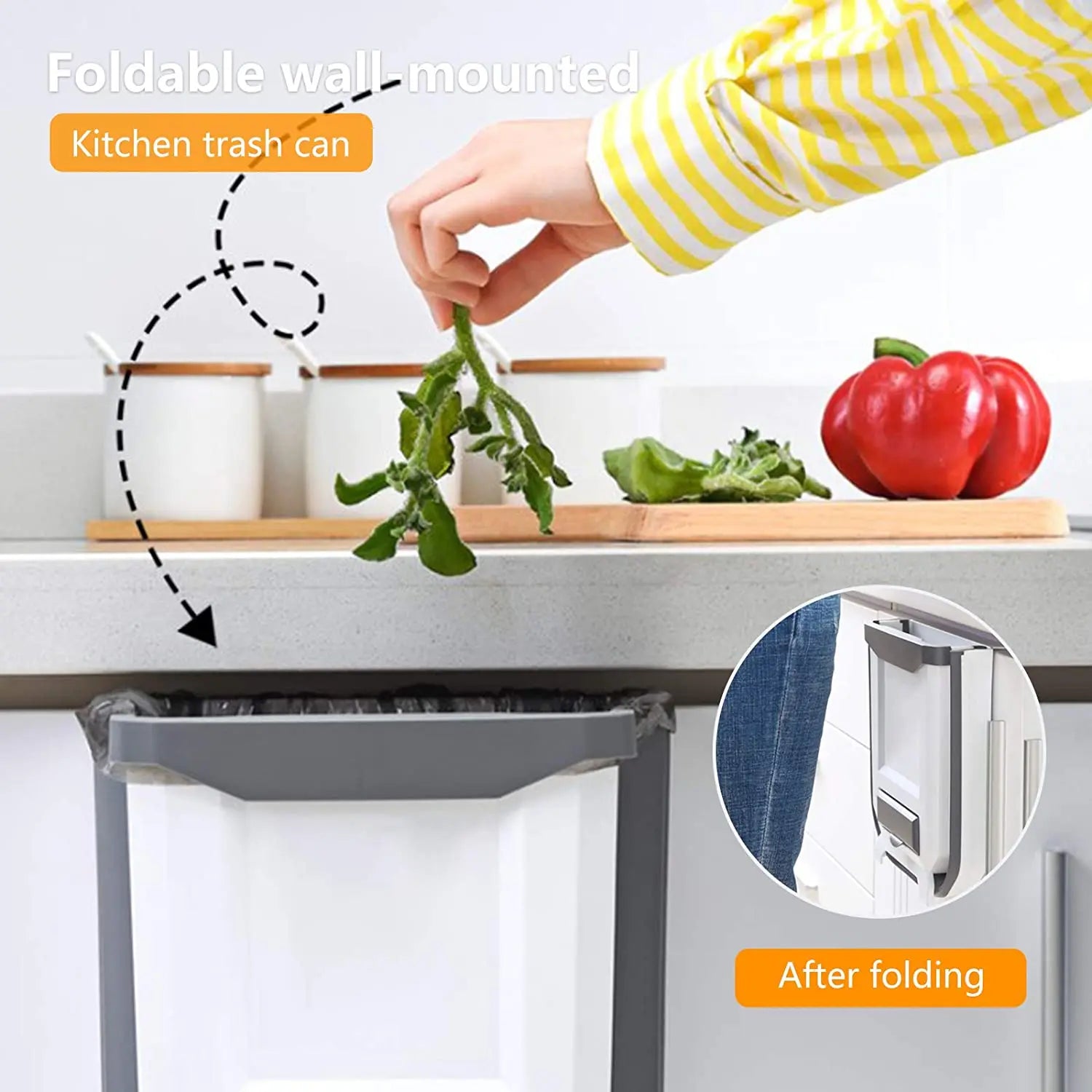Plastic Folding Wall Mounted for Cupboard, Door Hanging Trash Can 8L Pattan Australia
