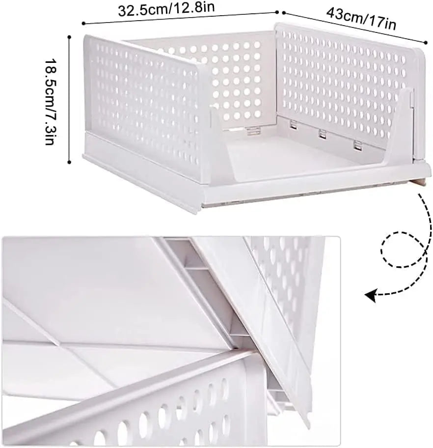 UHAPEER Stackable Plastic Storage Basket-Foldable Closet Organizers and Storage Bins 3 Pack-Drawer Shelf Storage Container for Wardrobe Cupboard Kitchen Bathroom Office 3L
