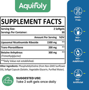 2000 MG Complex Liposomal Nicotinamide Riboside Supplement,Maximum Absorption,Superior to NMN Nad,With TMG and Pterostilbene for Boosting Nad+,Cellular Energy,Healthy Aging,60 Softgels,1