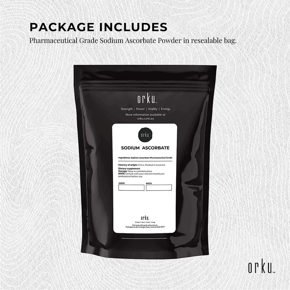 ORKU 400G Sodium Ascorbate Powder - Vitamin C Buffered Pharmaceutical Ascorbic Acid | Immune Vitamins for Immune System Booster and Strong Antioxidant for Making Serum or Adding to Smoothie and Drinks