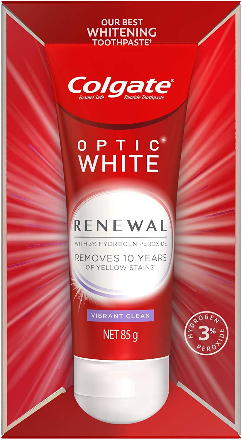 Optic White Renewal Vibrant Clean Teeth Whitening Toothpaste, 85G, with 3 Percent Hydrogen Peroxide, Enamel Safe