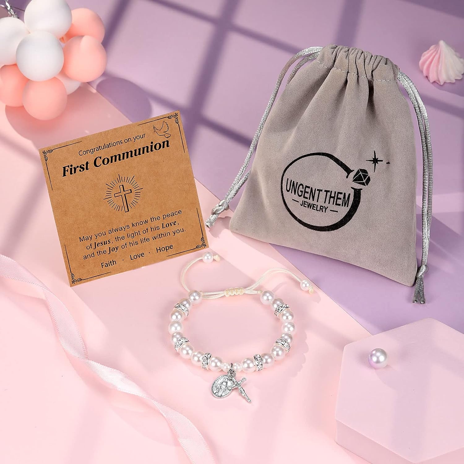 First Communion Gifts for Girls, Rosary Cross Bracelet First Communion Gifts for Girls Teens