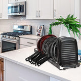 Pot Lid Organizer Pan Holder Rack with 10 Dividers and 4 Hooks, Expandable Cookware Rack for Kitchen Cabinet Cupboard Pantry, Skillet Frying Pan Pot Lid Storage -Bronze