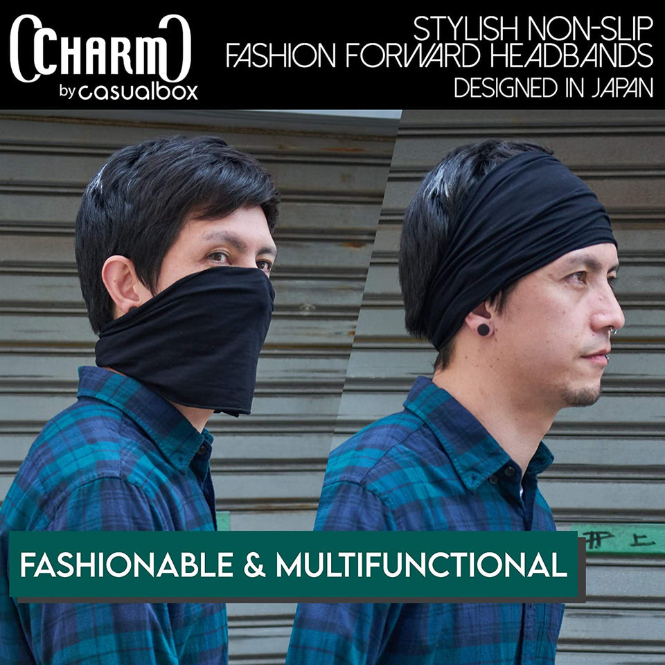 Mens Bandana Head Wrap - Womens Elastic Headband Japanese Long Hair Dreads Black