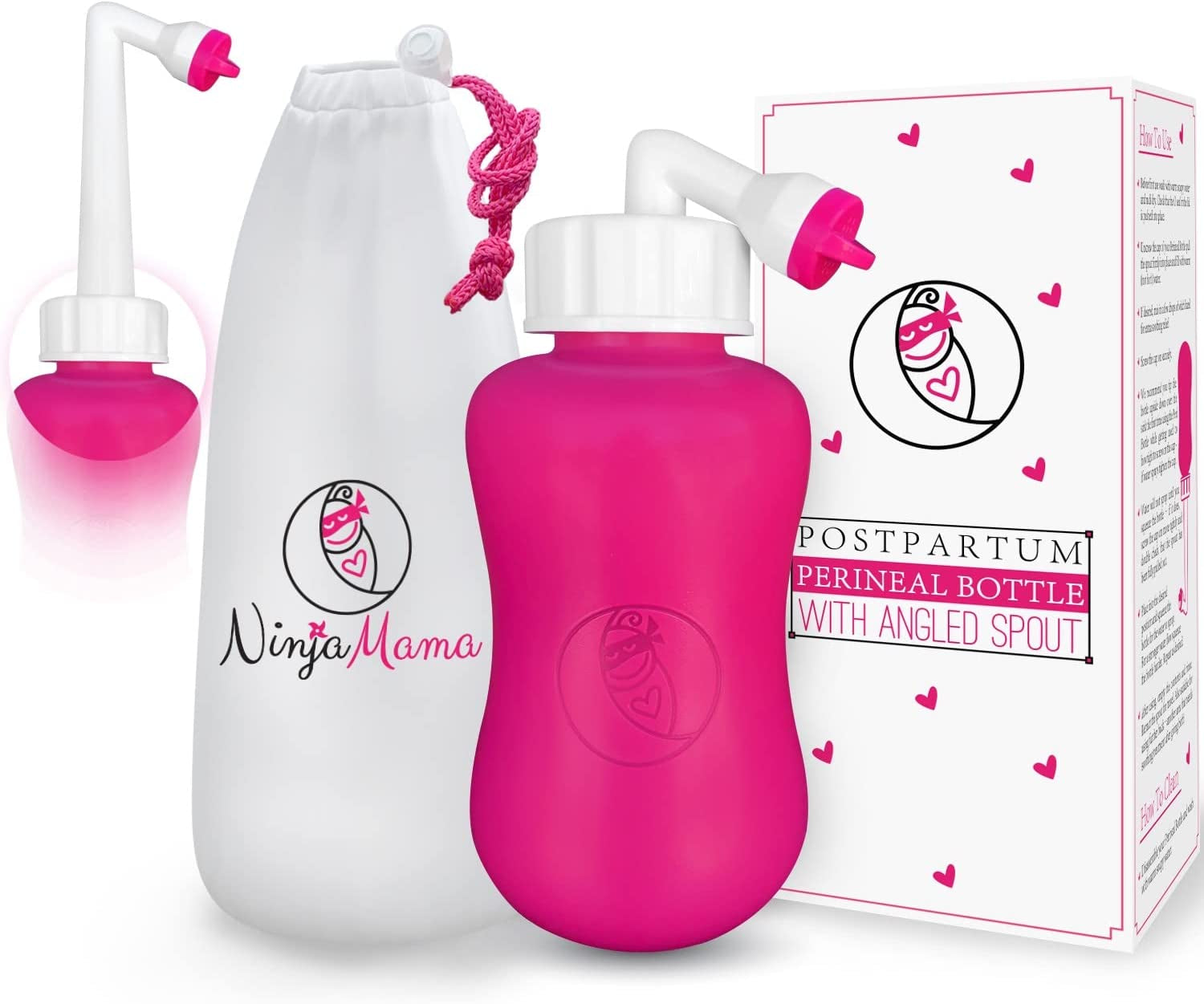 Peri Bottle for Postpartum Care. Post Partum Portable Perineal Bottle with Angled Spout - for after Childbirth - Labour & Delivery Hospital Bag.