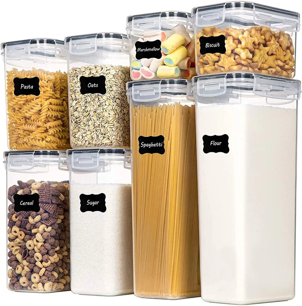 Pantry Storage Containers Set of 8, Airtight Food Storage Container, Clear Plastic Kitchen Canisters with Lids, Stackable Kitchen Space Saving Organiser for Flour, Sugar,Snack - Clear