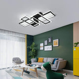 Dimmable Ceiling Light,4 Squares Modern LED Ceiling Lamps with Remote Control,80W Acrylic Flush Mount Ceiling Light Fixture for Living Dining Room Bedroom Kitchen(Black)