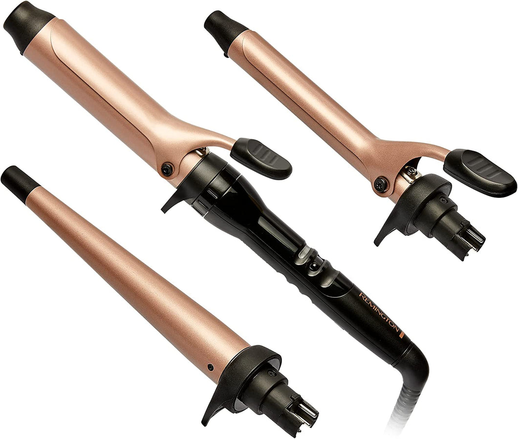 3 in 1 Multistyler Curl and Wave, CI97MS3AU, Curling Iron with 3 Interchangeable Ceramic Barrels, Variable Heat up to 220°C, Ionic Technology for Smooth and Shiny Hair - Rose Gold