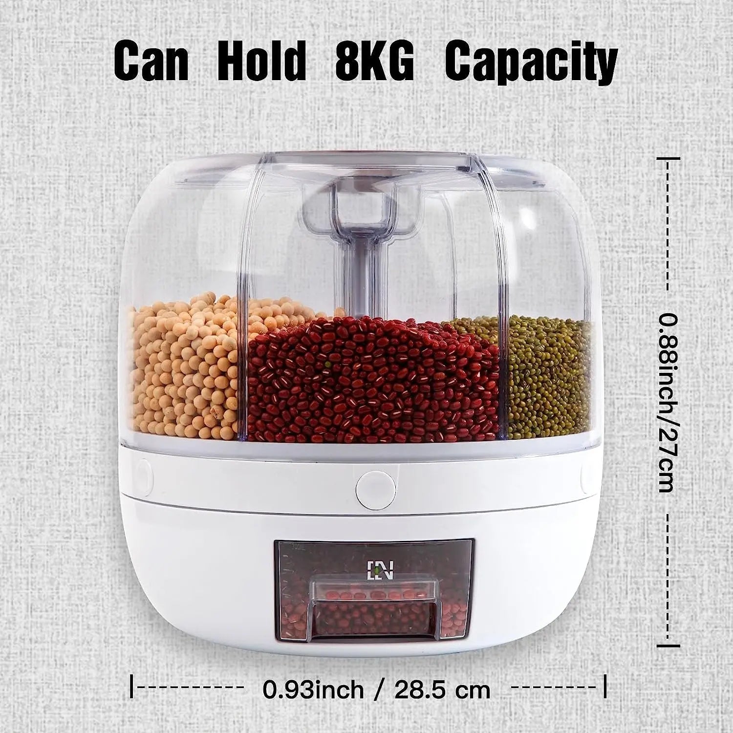 Gingersun 6In1 Rotating Grain Dispenser, 6 Compartment 360° Rotating Rice Storage Cereal Container Box Kitchen Food Divided Case with Measure Cup, 8KG Capacity