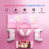 G951S Pink Stereo Gaming Headset with Mic for PS4, Xbox One, PC, Mobile Phone, 3.5MM Sound Detachable Cat Ear Headphones Lightweight Self-Adjusting over Ear Headphones for Women