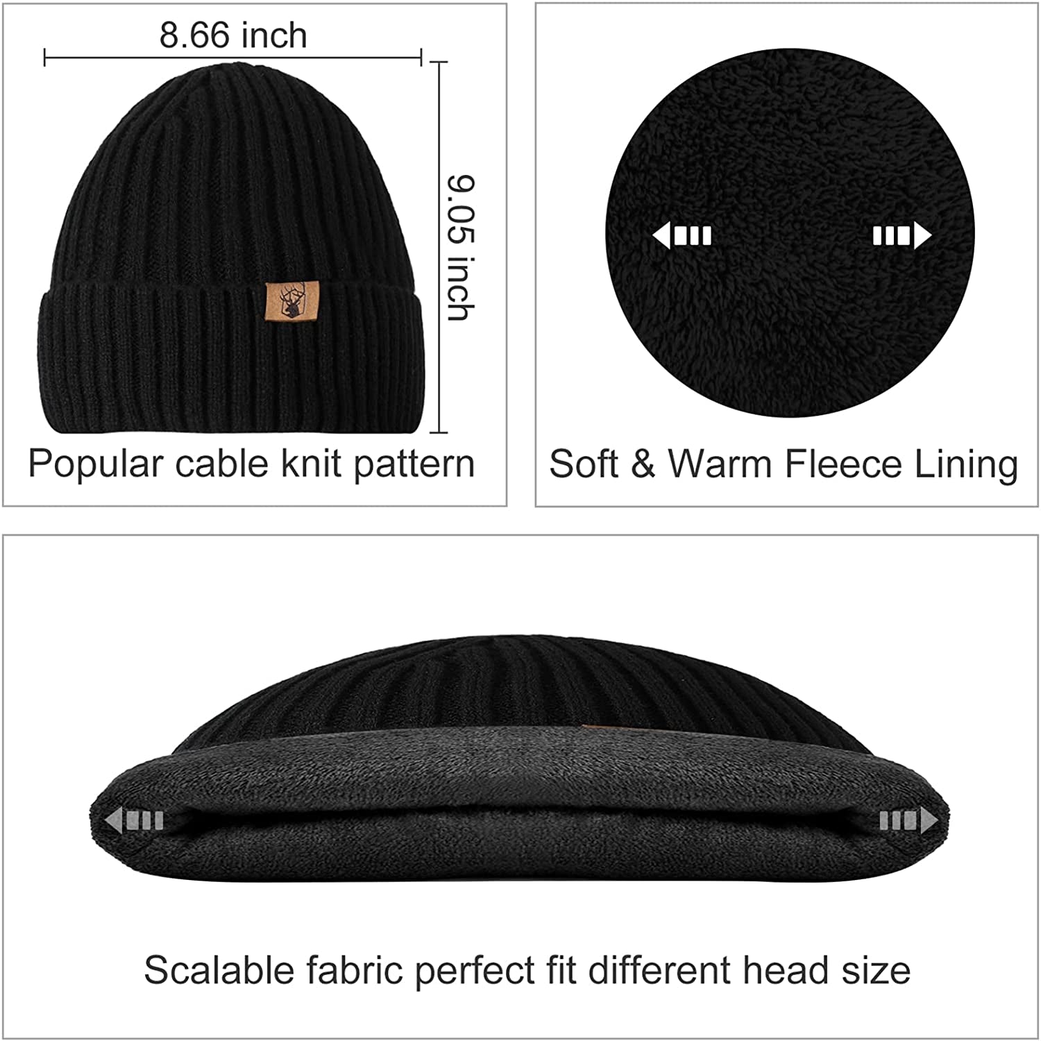 3 Pieces Winter Beanie Hat Scarf Touchscreen Gloves Set for Men&Women Warm Fleece Lining Knit Hat Scarves Slouchy Beanie