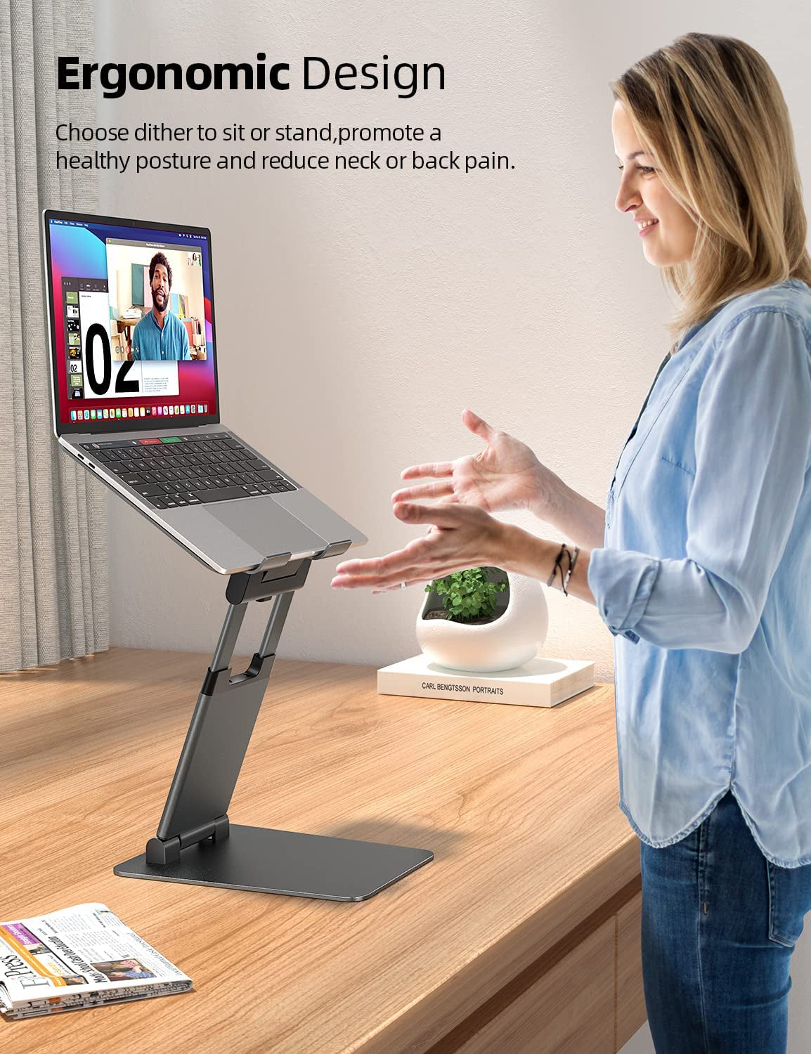 Laptop Stand, Ergonomic Sit to Stand Laptop Holder Convertor, Adjustable Height from 2.1" to 21", Supports up to 22Lbs, Compatible with Macbook, All Laptops Tablets 10-17" - Space Grey