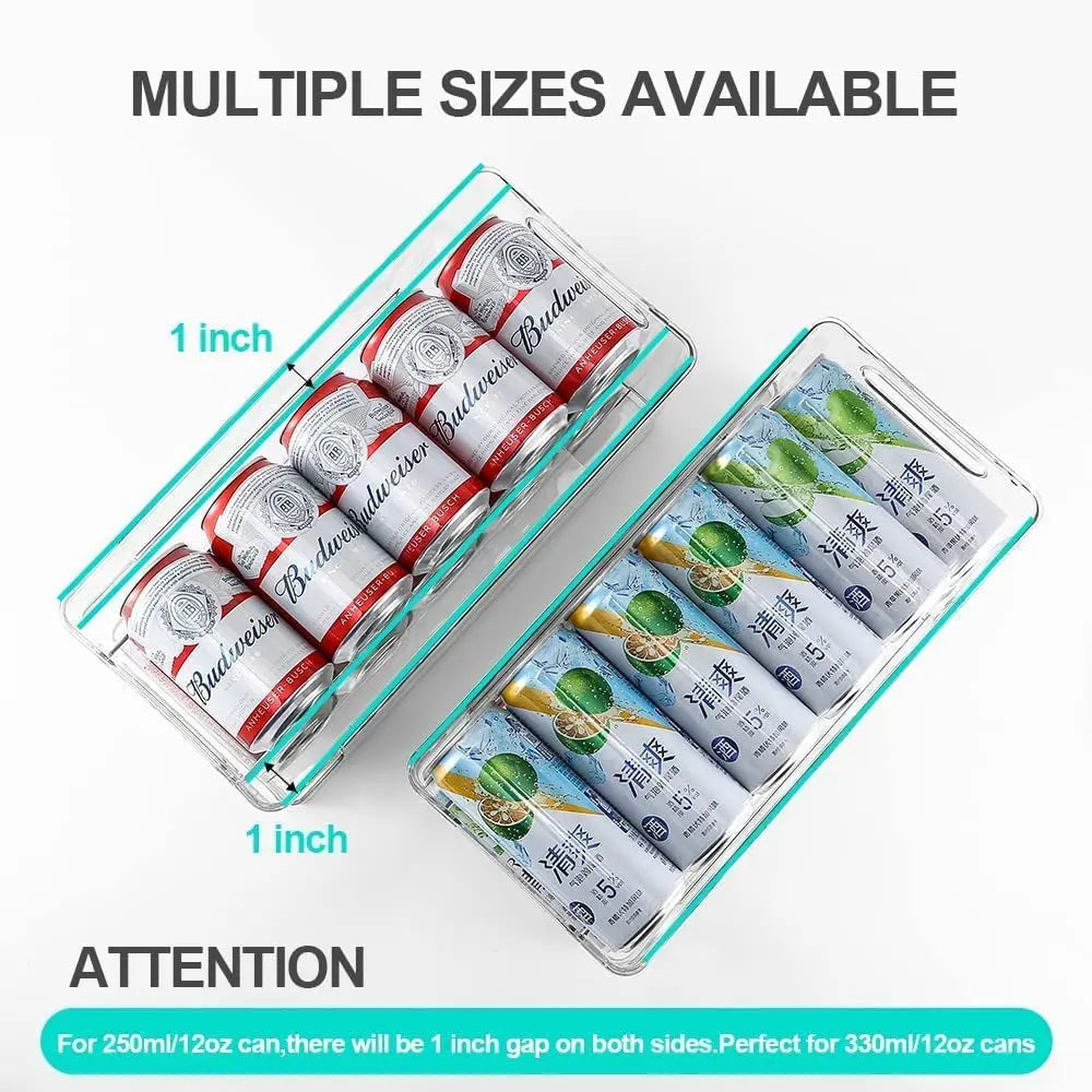 Fridge Organiser, Refrigerator Storage Bins with Rolling, 2-Tier Can Dispenser, Drink Food Storage, Home Kitchen Organisation, Soda Beverage Container, for Fridge Freezer Pantry Countertop Cabinets