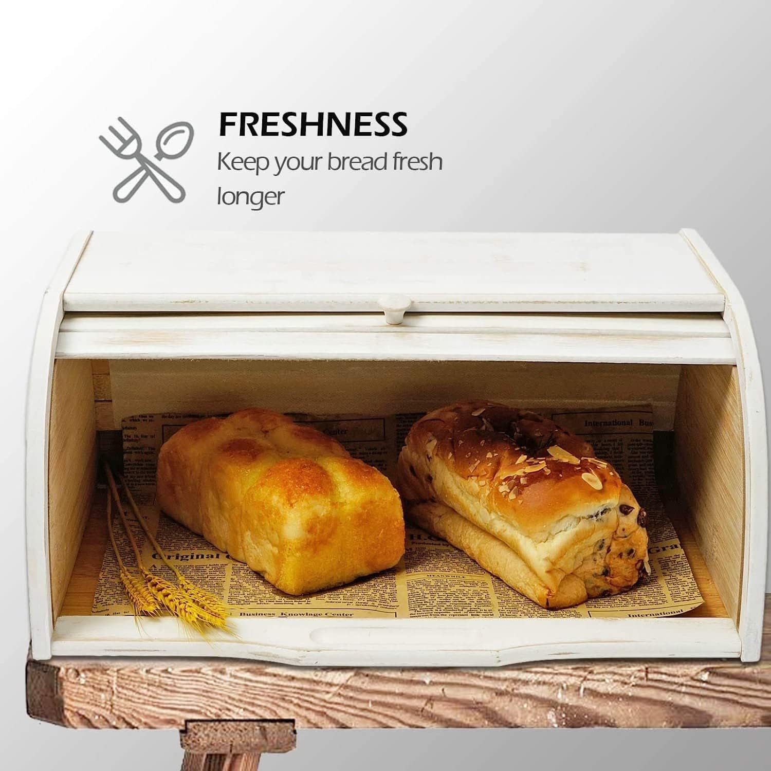 Bread Box - Bamboo Bread Bin for Kitchen Countertop Large Capacity Bread Storage Container Bread Box with Window Bread Holder Food Storage Kitchen Storage & Organisation, Self-Assembly (White)