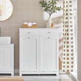 BZR33-W, 2 Drawers 2 Doors Laundry Cabinet Laundry Chest with 2 Removable Laundry Baskets, Bathroom Cabinet