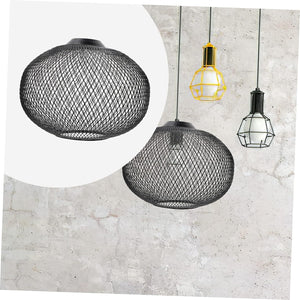 Wrought Iron Lampshade Vintage Light Bulbs Rattan Pendant Woven Clip on Lamp Shade Drum Lampshae Cover Lampshades for Bulb Fixture Guard Black,Xajd54D4511R7