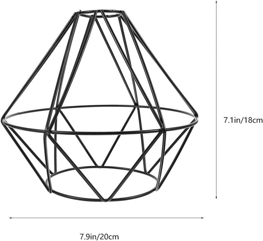 Metal Wire Cage Lamp Guard Ceiling Fan Light Covers Black Vintage Style Light Cage Iron Wire Diamonds Shape Industrial Ceiling Fixture Lamp Shade for Pendant Lights 20Cm