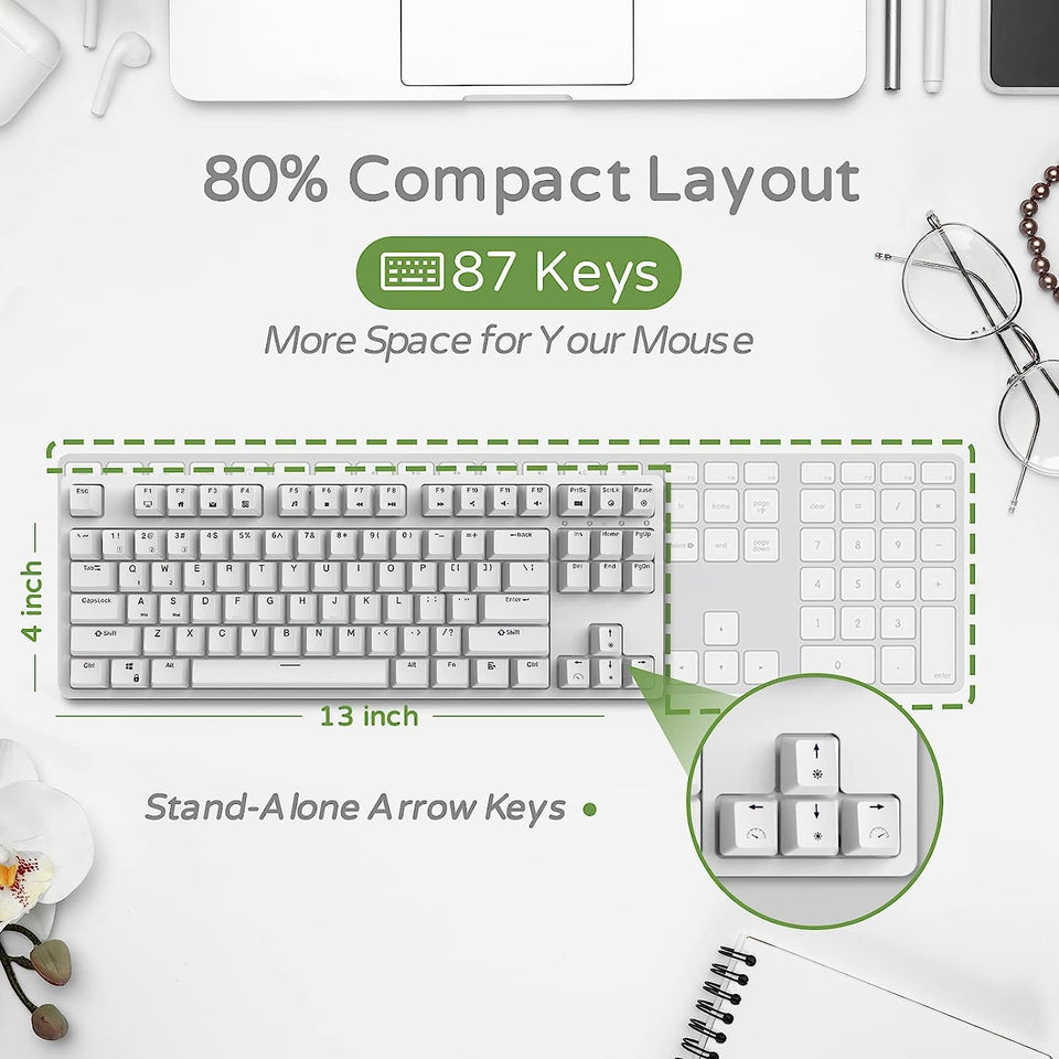 RK87 80% Mechanical Keyboard with USB Hub, 2.4G/Bt5.0/Wired, Wireless Bluetooth Mechanical Keyboard 87 Keys, RGB Hot Swappable Gaming Keyboard with Software, Brown Switch, White