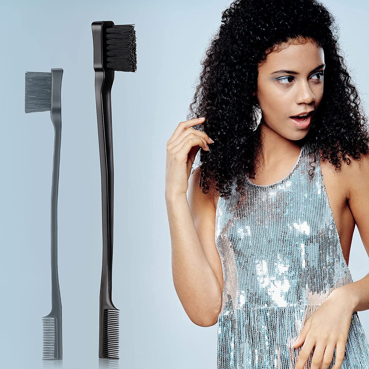 3 Pcs Slick Brush Set Bristle Hair Brush Teasing Comb Edge Hair Brush Grooming Combs Sturdy Rat Tail Comb for Women Babies Kids' Hair (Black)