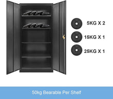 Load image into Gallery viewer, Locker Cabinet Steel Filing Cabinet 185Cm Lockable File Storage Cupboard 2 Door 4 Shelves Office Home Stationary Black
