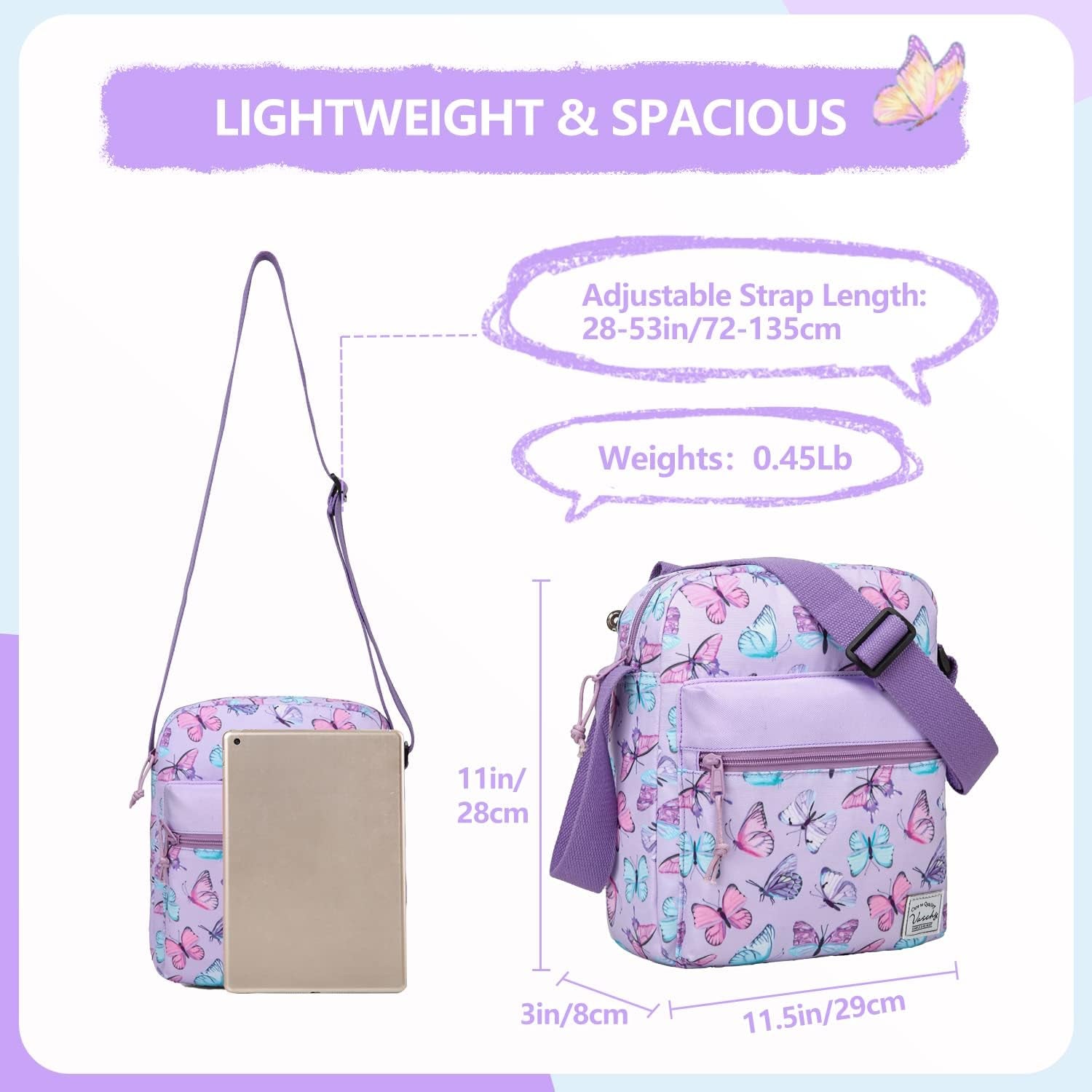 Messenger Bag for Girls, Lightweight Small Women Crossbody Bag Purse Preteen/Teen Little Kids Shoulder Bag