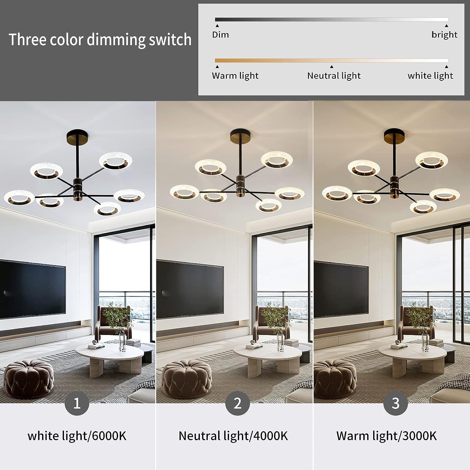 6 Lights Sputnik Chandelier Dimmable LED Chandeliers Modern Semi Flush Mount Ceiling Lights Fixture Adjustable Sputnik Pendant Light for Bedroom Living Room Kitchen Dining Room