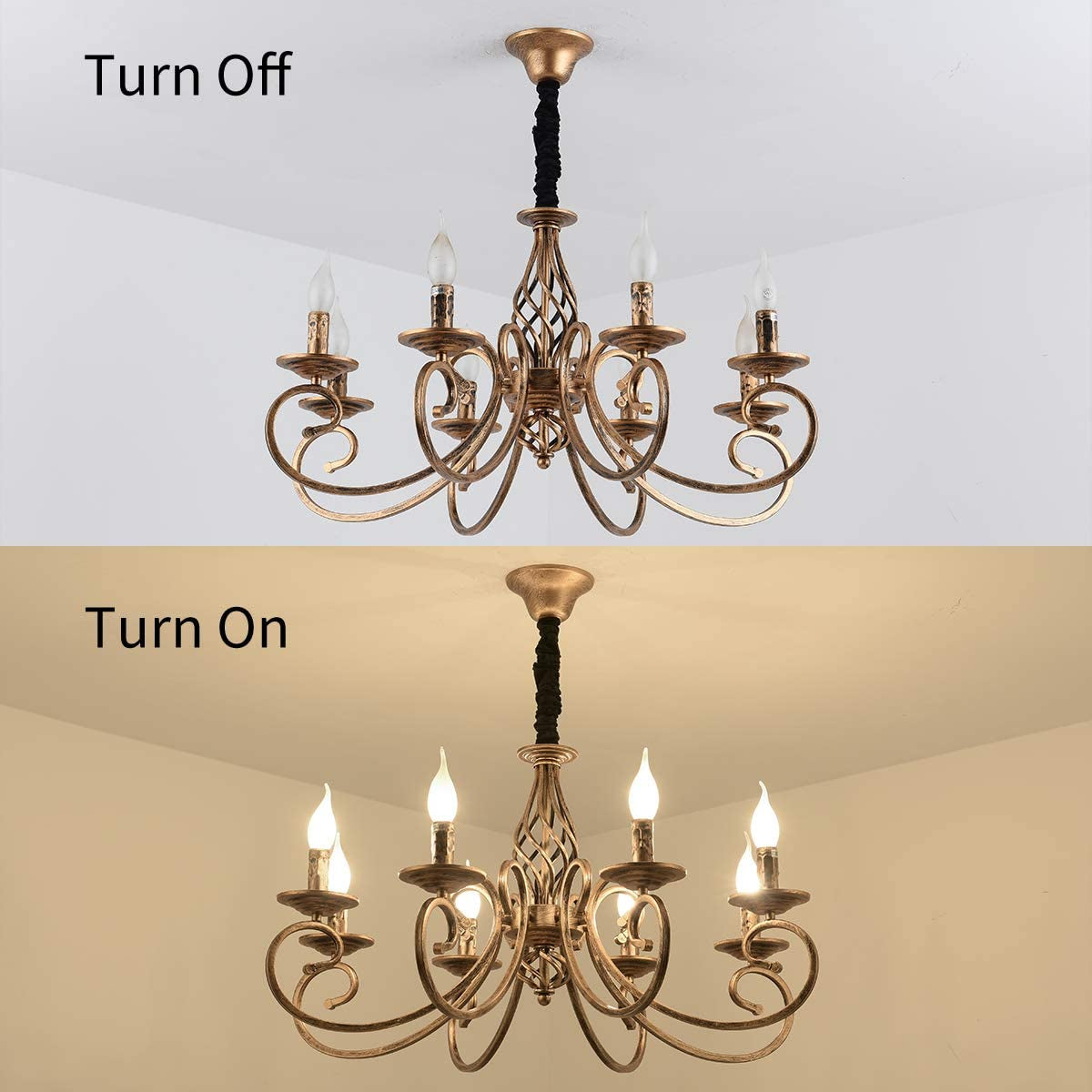 Rustic Chandeliers, 8 Lights Candle French Country Chandelier, Vintage Iron Pendant Light Fixture Hanging Light for Farmhouse, Kitchen Island, Dining Room, Bedroom