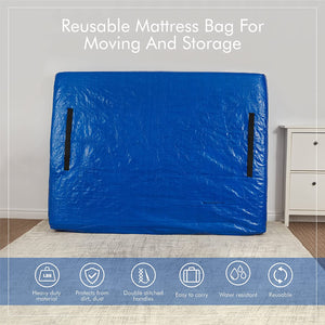 Mattress Bag with Handles for Moving and Storage - Queen Size - Extra Thick, Reusable, Waterproof Material - Strong Zipper (Blue, Queen)
