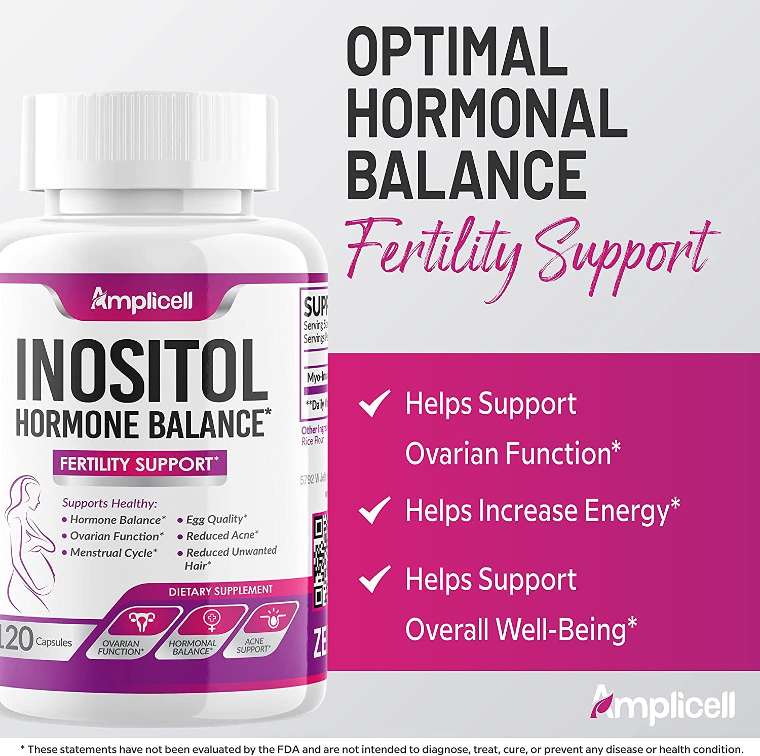 Hormone Balance for Women, Fertility Support Inositol Capsules, Potent Formula of 2000Mg Myo-Inositol, 120 Capsules