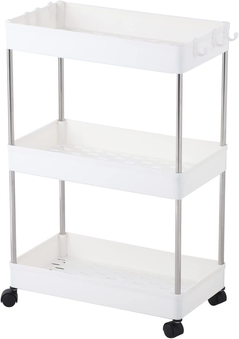 Kitchen Trolley Island Cart with Wheel Stainless Steel Storage Organiser Space-Saving/Extra Storage Space for Items Made with High-Quality Polythene and Steel - White (3-Tier 40X22X60Cm)