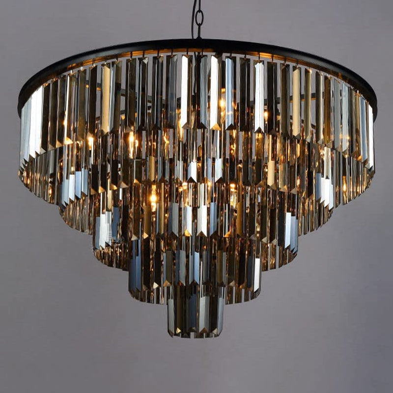 16 Lights Large Crystal Chandeliers D80Cm H50Cm Modern Luxury Flush Mount Ceiling Light Fixture 3 Colors Hanging Pendant K9 Smoky Gray Crystal Chandeliers for Dining Living Room Bedroom Entryway