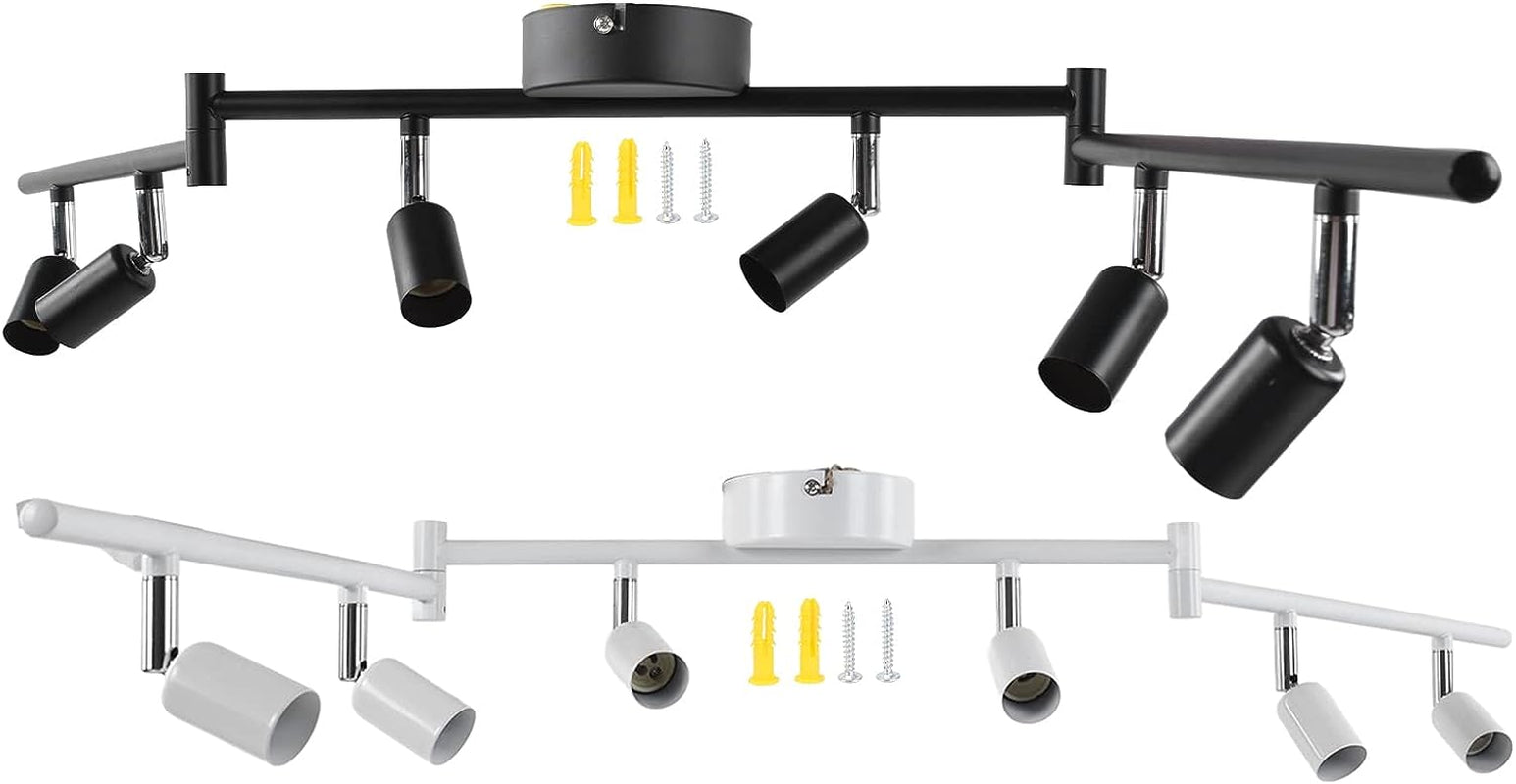 6 Way Ceiling Spotlight GU10 Base Socket, Track Lighting Kit Rotatable Lamp Head, Can Be Tilted 90°, Adjustable Lighting Angle, for Showrooms, Exhibition Halls, Museums, Cafes, Restaurants(White)