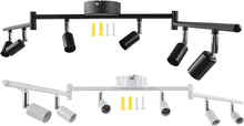 Load image into Gallery viewer, 6 Way Ceiling Spotlight GU10 Base Socket, Track Lighting Kit Rotatable Lamp Head, Can Be Tilted 90°, Adjustable Lighting Angle, for Showrooms, Exhibition Halls, Museums, Cafes, Restaurants(White)
