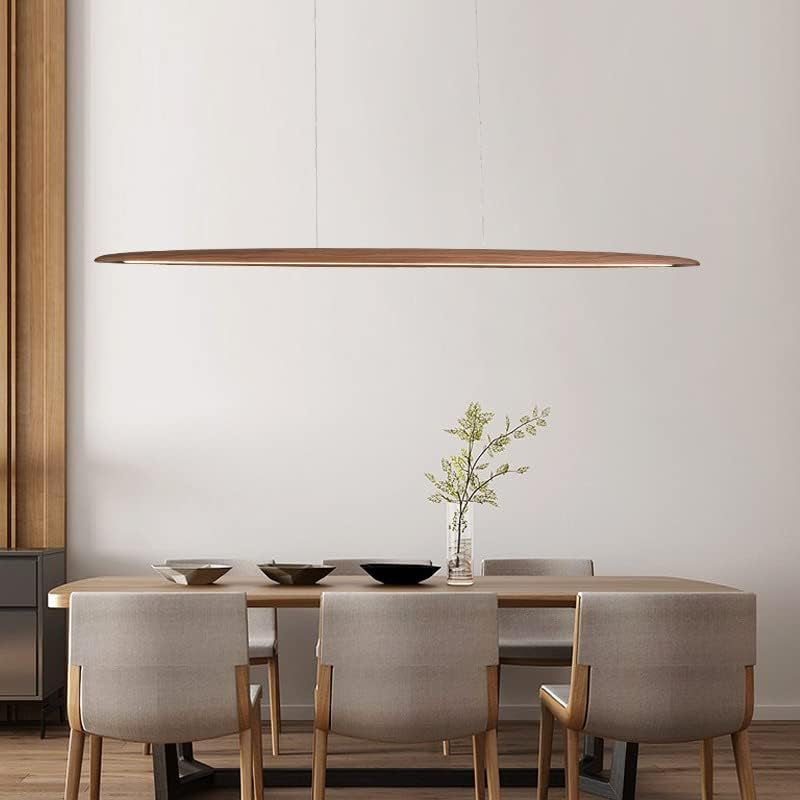 Wood Linear Pendant Light LED Dimmable Chandelier Long Strip Ceiling Hanging Lamp Height Adjustable Dining Room Light for Kitchen Island Walnut Color