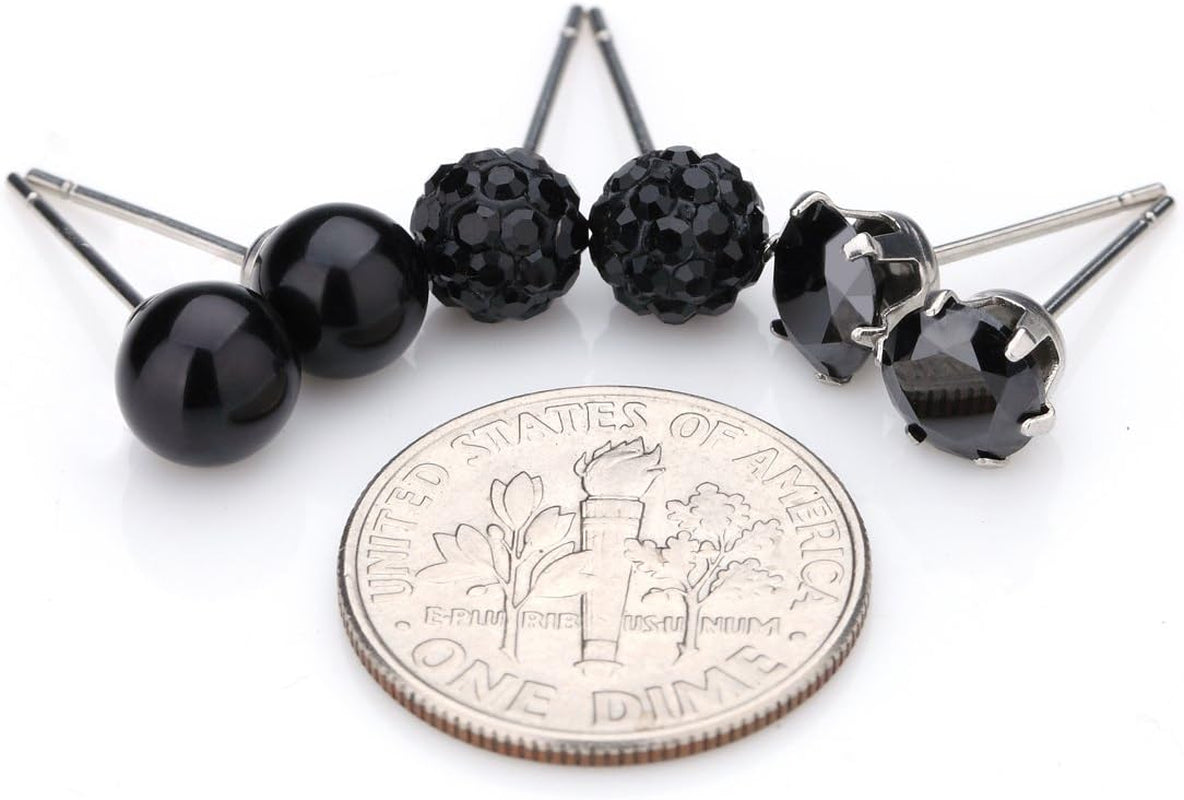 3 Pairs Stud Earrings Set for Women Girls Cubic Zirconia Rhinestones Faux Pearl, Birthstone, Hypoallergenic, Stainless Steel Earrings Pin